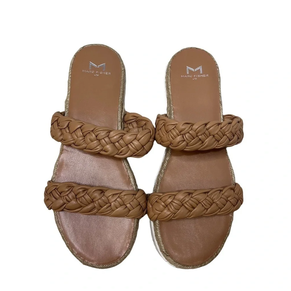 Marc Fisher Jaime Braided Flat Espadrille Slip On Sandal Size 9 Natural Macaroon
